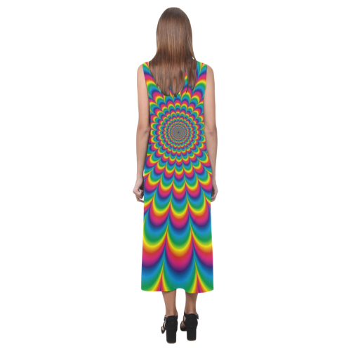 Crazy Psychedelic Flower Power Hippie Mandala Phaedra Sleeveless Open Fork Long Dress (Model D08)