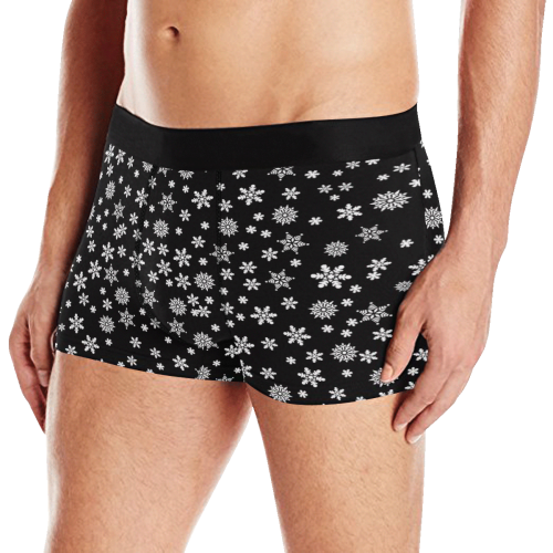 Christmas Snowflakes on Black Men's Boxer Briefs with Merged Design (Model  L10)