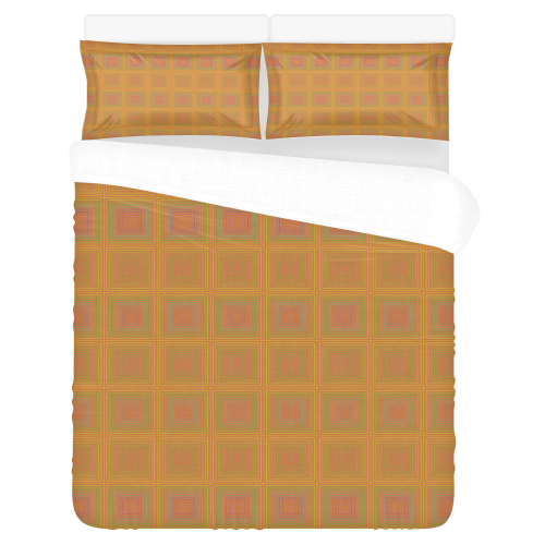 Golden pink multicolored multiple squares 3-Piece Bedding Set
