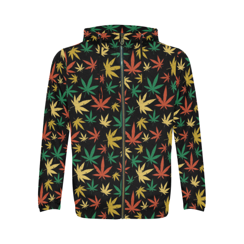 Cannabis Pattern All Over Print Full Zip Hoodie for Men (Model H14)