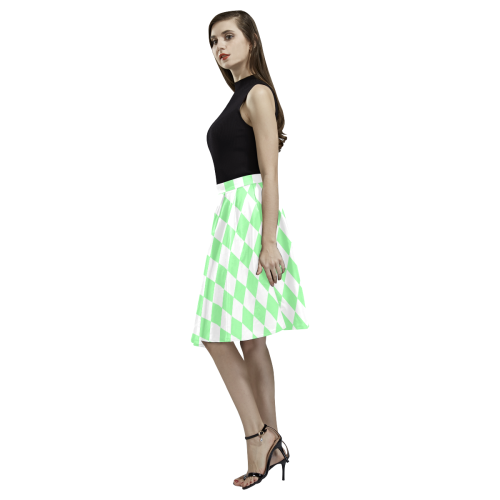 Green and White Checkerboard Melete Pleated Midi Skirt (Model D15)