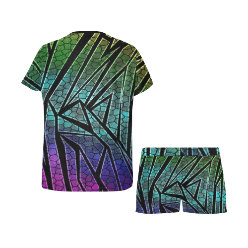 Neon Rainbow Cracked Mosaic Women's Short Pajama Set
