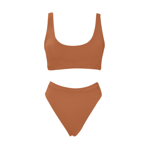 Light "Camel" Brown Sport Top & High-Waisted Bikini Swimsuit (Model S07)