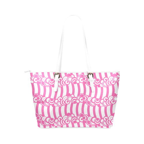 Cindy's Hot Pink Retro Waves Leather Tote Bag/Small (Model 1651)