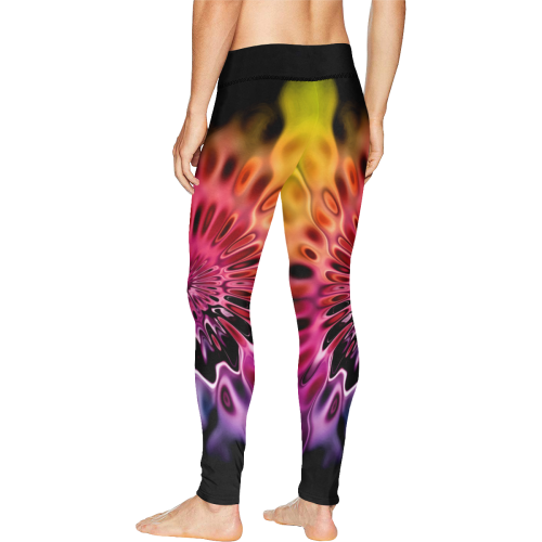 Magic Flower Flames Fractal - Psychedelic Colors Men's All Over Print Leggings (Model L38)