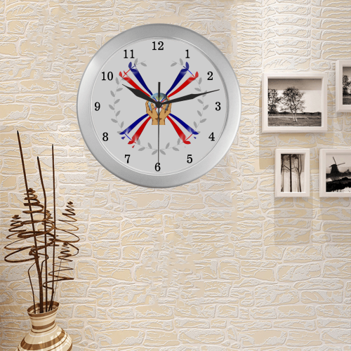 Assyrian World Silver Color Wall Clock
