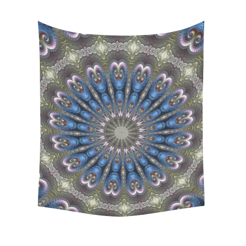 Pastel Abalone Shell Spiral Fractal Mandala 5 Cotton Linen Wall Tapestry 51"x 60"