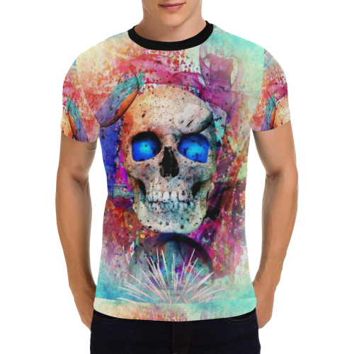 My Skull Popart by Nico Bielow Men's All Over Print T-Shirt with Chest Pocket (Model T56)