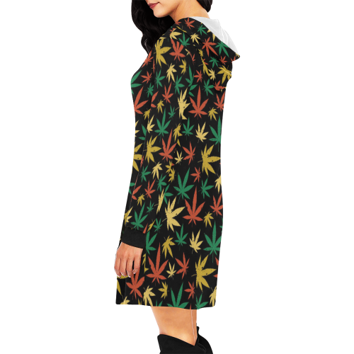 Cannabis Pattern All Over Print Hoodie Mini Dress (Model H27)