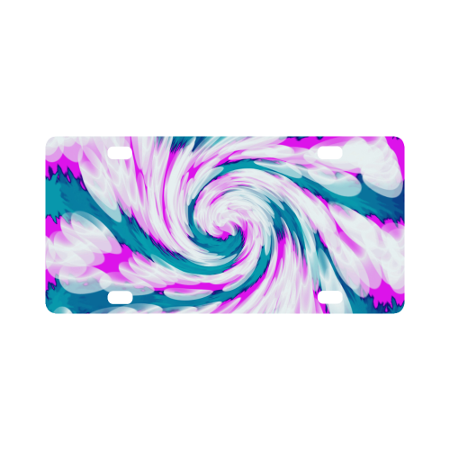Turquoise Pink Tie Dye Swirl Abstract Classic License Plate