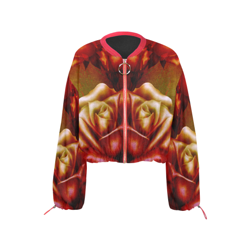 Wonderful red roses Cropped Chiffon Jacket for Women (Model H30)