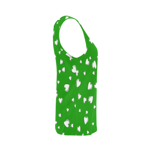 White Hearts Floating on Green All Over Print Tank Top for Women (Model T43)
