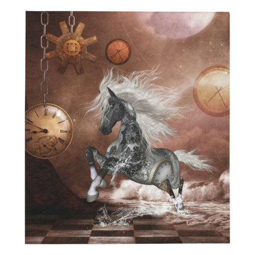 Amazing steampunk horse, silver Quilt 70"x80"