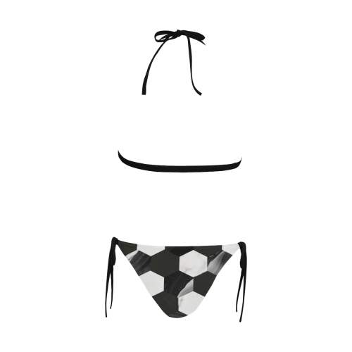 Design blocks black--white Buckle Front Halter Bikini Swimsuit (Model S08)