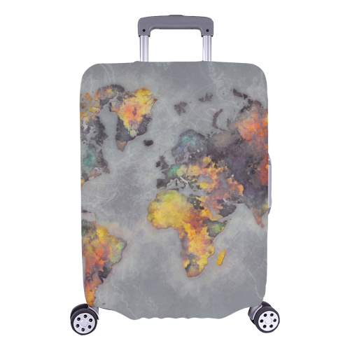 world map grey #map #worldmap Luggage Cover/Large 26"-28"