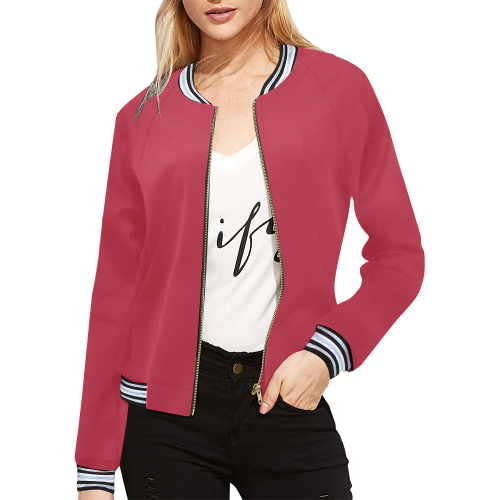 Asiatic Lily Royal Red Solid Color All Over Print Bomber Jacket for Women (Model H21)