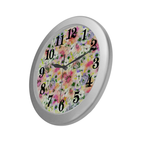 Pretty spring floral Silver Color Wall Clock