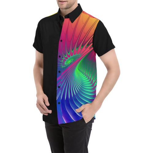 PSYCHEDELIC FRACTAL SPIRAL - Neon Colored Men's All Over Print Short Sleeve Shirt (Model T53)