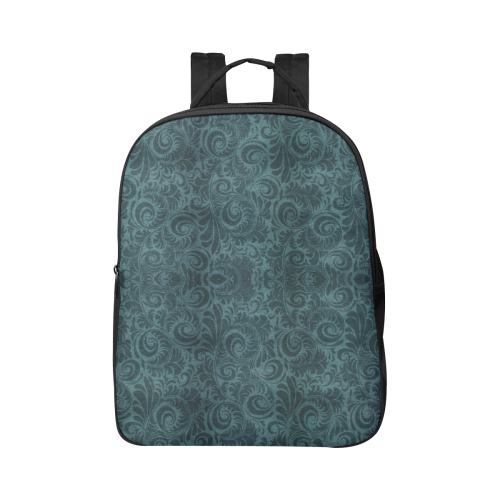 Denim with vintage floral pattern, dark green teal Popular Fabric Backpack (Model 1683)