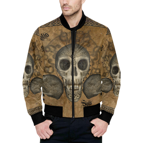 Awesome skull with celtic knot All Over Print Quilted Bomber Jacket for Men (Model H33)