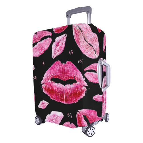 Kisses All Over (Black) Luggage Cover/Large 26"-28"