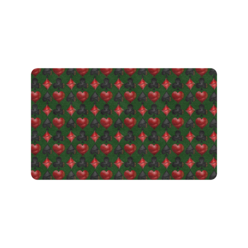 Las Vegas Black and Red Casino Poker Card Shapes on Green Doormat 30"x18" (Black Base)