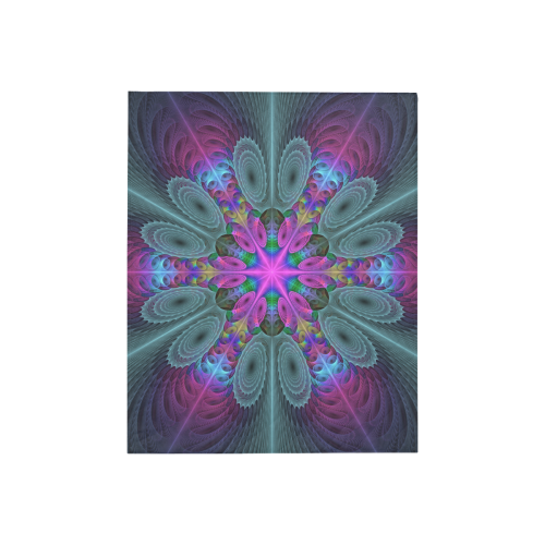 Mandala From Center Colorful Spiritual Fractal Art With Pink Quilt 40"x50"