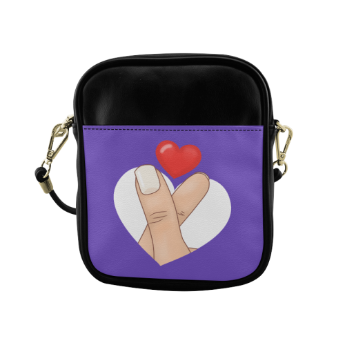 Hand and Finger Heart / Purple Sling Bag (Model 1627)