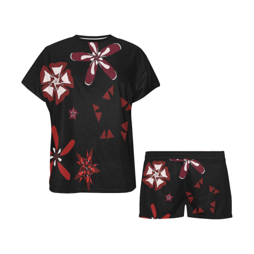 Black, red and white Abstract #17 Women's Short Pajama Set