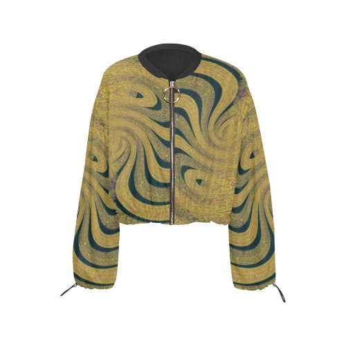 From Straw to Gold - gold green pink gradient stripes dot pattern Cropped Chiffon Jacket for Women (Model H30)