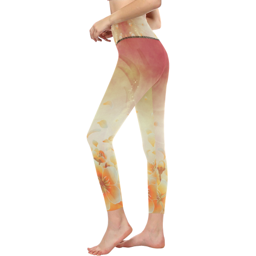 Flower power, soft colors Women's All Over Print High-Waisted Leggings (Model L36)