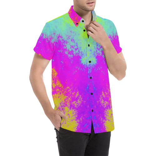 Grunge Radial Gradients Red Yellow Pink Cyan Green Men's All Over Print Short Sleeve Shirt (Model T53)
