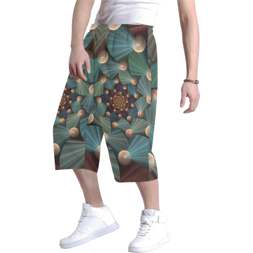 Modern Abstract Fractal Art With Depth Brown Slate Turquoise Men's All Over Print Baggy Shorts (Model L37)