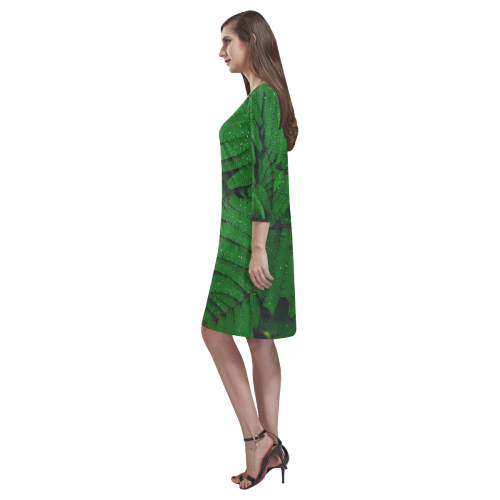 Forest Green Plants with Dew Photo Rhea Loose Round Neck Dress(Model D22)