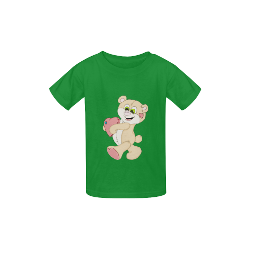 Patchwork Heart Teddy Green Kid's  Classic T-shirt (Model T22)