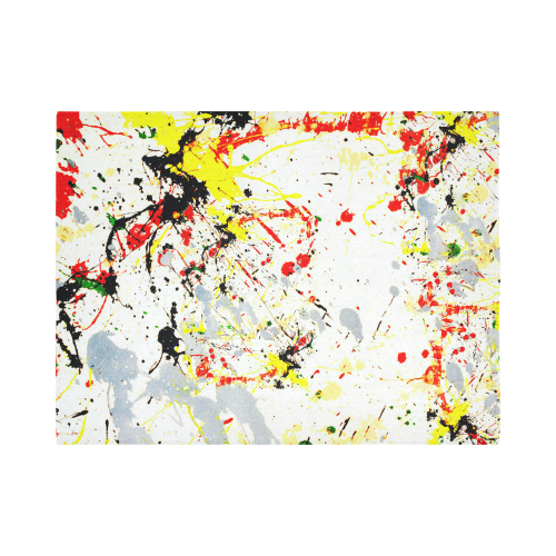 Black, Red, Yellow Paint Splatter Cotton Linen Wall Tapestry 80"x 60"