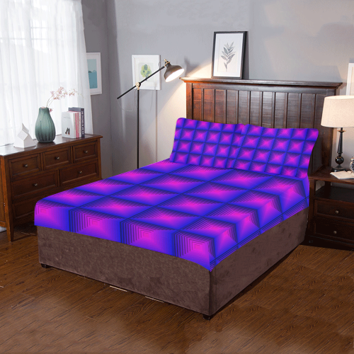 Purple pink multicolored multiple squares 3-Piece Bedding Set