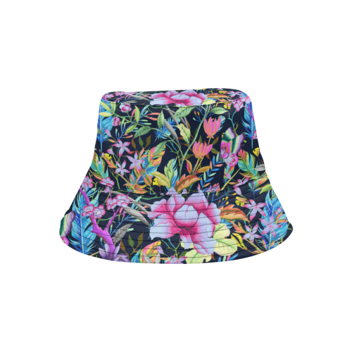 Tropical Flowers Butterflies Feathers Wallpaper 1 All Over Print Bucket Hat
