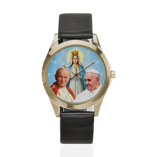 Pope Francis and Pope John Paul II Unisex Silver-Tone Round Leather Watch (Model 216)