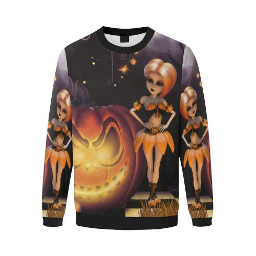 Halloween, girl with pumpkin Men's Oversized Fleece Crew Sweatshirt (Model H18)