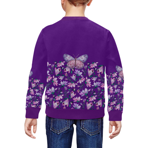 Purple Spring Butterfly All Over Print Crewneck Sweatshirt for Kids (Model H29)