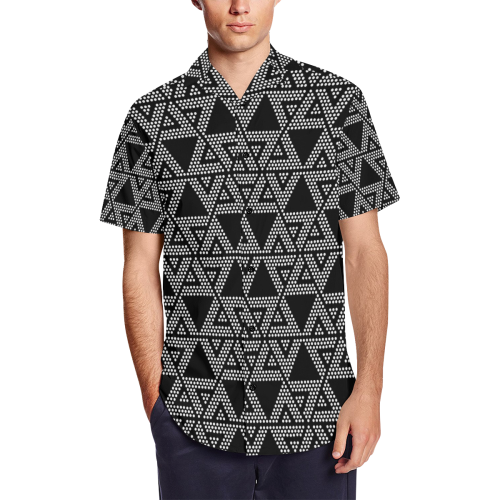 Polka Dots Party Men's Short Sleeve Shirt with Lapel Collar (Model T54)