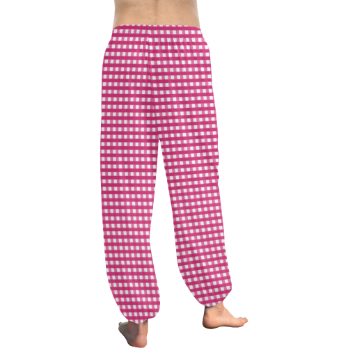 Fuchsia Red Gingham Checked Pattern Women's All Over Print Harem Pants (Model L18)