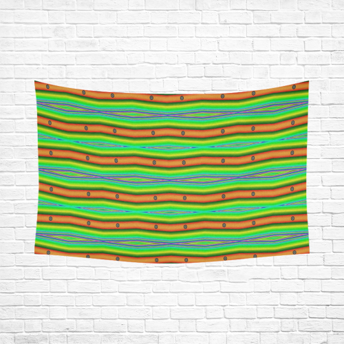 Bright Green Orange Stripes Pattern Abstract Cotton Linen Wall Tapestry 90"x 60"
