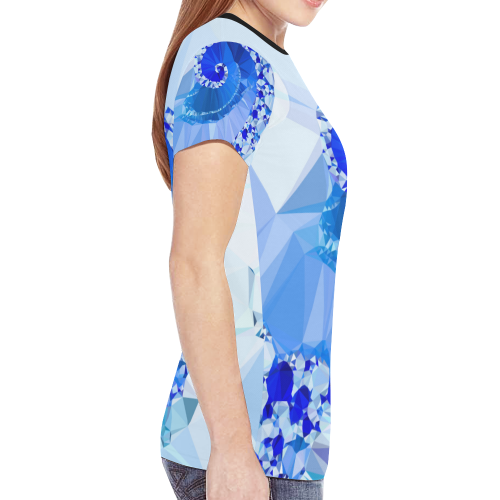 Blue White Geometric Fractal Art New All Over Print T-shirt for Women (Model T45)