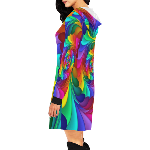 RAINBOW CANDY SWIRL All Over Print Hoodie Mini Dress (Model H27)
