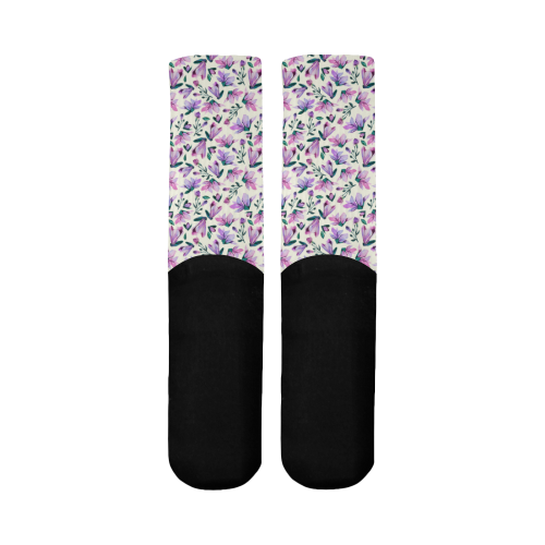 Lovely Watercolored Springflowers Mid-Calf Socks (Black Sole)