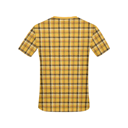 Yellow Tartan (Plaid) All Over Print T-shirt for Women/Large Size (USA Size) (Model T40)