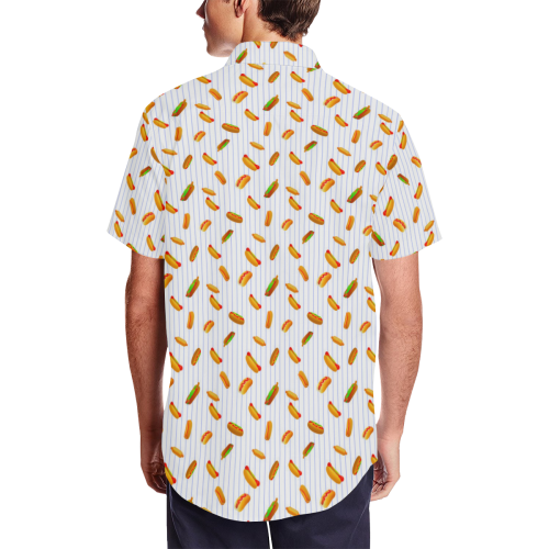 Hot Dog Pattern with Pinstripes Men's Short Sleeve Shirt with Lapel Collar (Model T54)