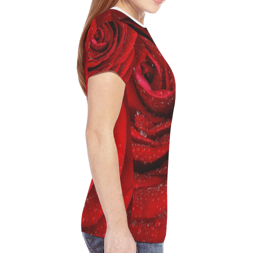 Red rosa New All Over Print T-shirt for Women (Model T45)